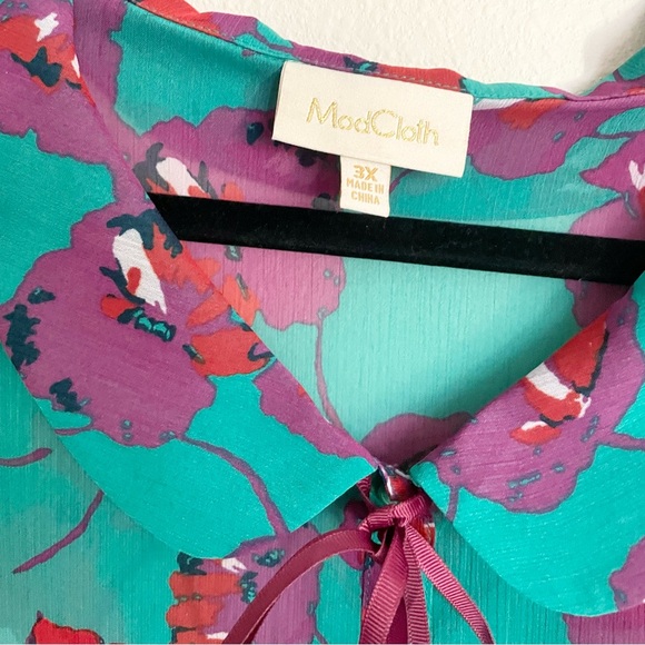Modcloth Teal and Pink Floral Blouse - Picture 5 of 9